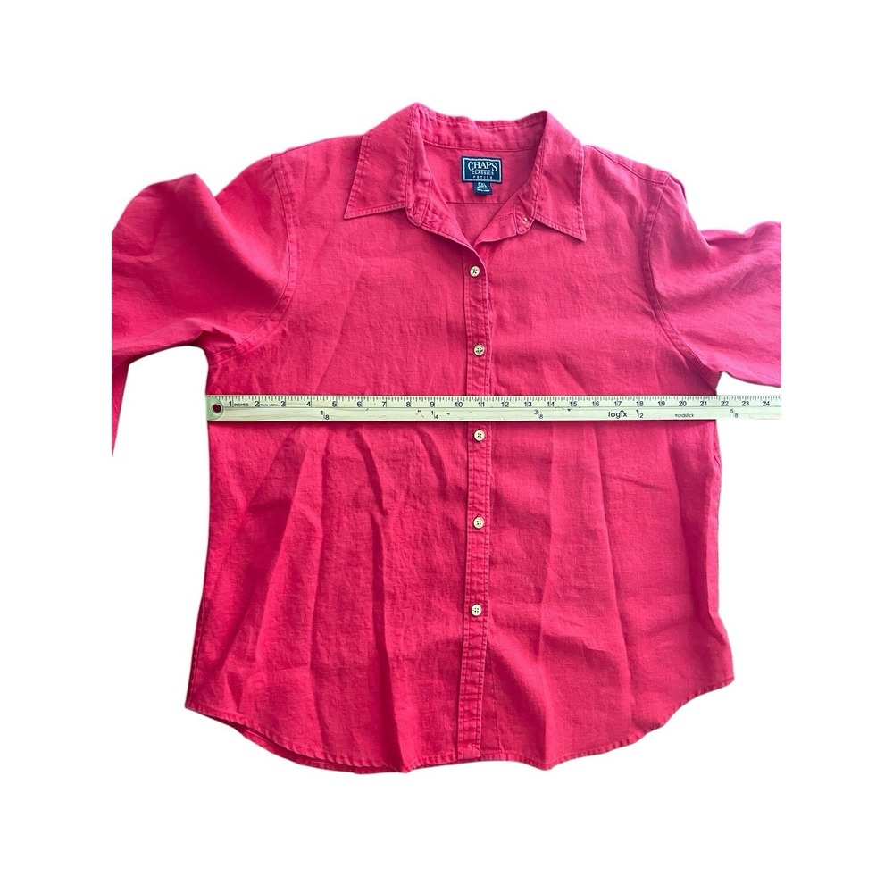 Chaps Classics 100% Linen Shirt XLP Red Long Sleeve Gold Buttons - Picture 4 of 6